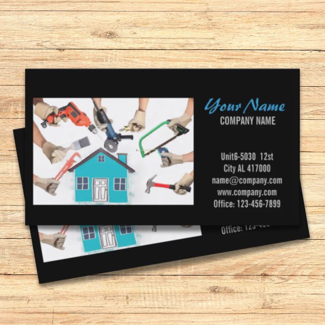 Tarjeta De Visita Herramientas mecánicas Construcción de carpintería (Mechanical Tools Handyman Carpentry Construction Business Card)