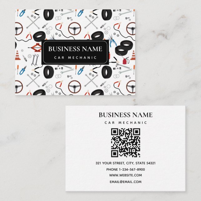 Tarjeta De Visita Herramientas mecánicas para automóviles Código QR (Anverso / Reverso)