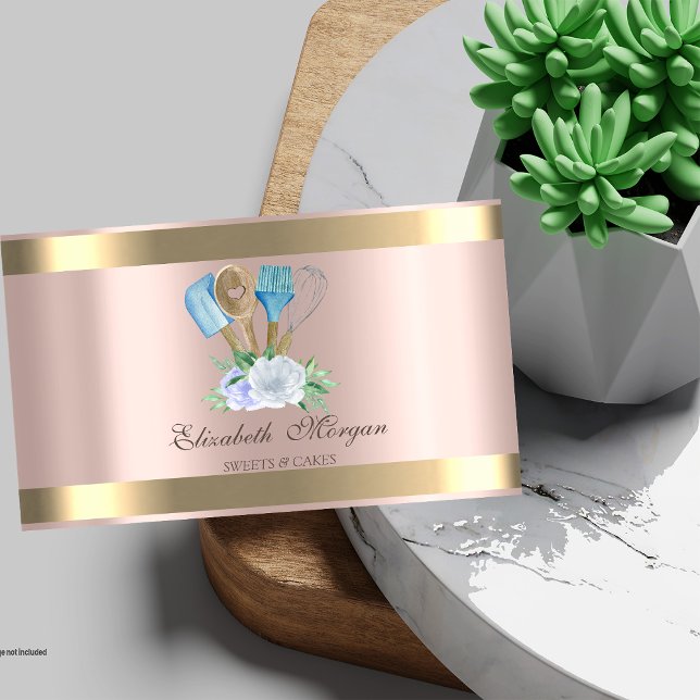 Tarjeta De Visita Herramientas para panadería Gold Stripe Rosa Gold (Subido por el creador)