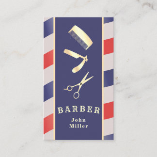 Tarjeta De Visita Herramientas retro vintage doradas barba rojo azul