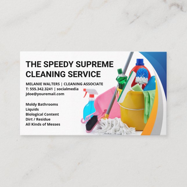 Tarjeta De Visita Herramientas y suministros de limpieza | Servicios (Anverso)