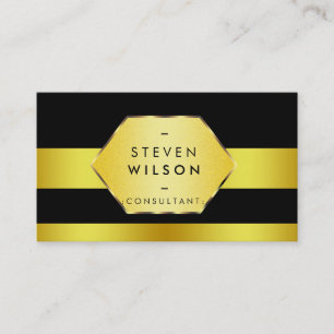 Tarjeta De Visita Hexagón retro elegante con rayas doradas