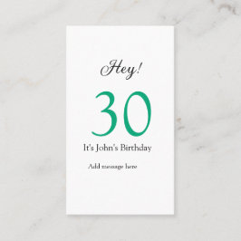 Tarjeta De Visita Hey it's 30th birthday green black bold letter nam