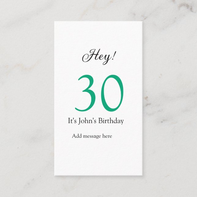 Tarjeta De Visita Hey it's 30th birthday green black bold letter nam (Anverso)