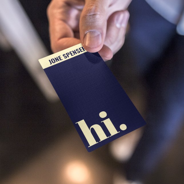 Tarjeta De Visita Hi Hello Simple Typography Blue & Beige Casual (Subido por el creador)
