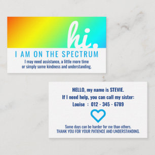 Tarjeta De Visita hi ON THE AUTISM SPECTRUM id médico