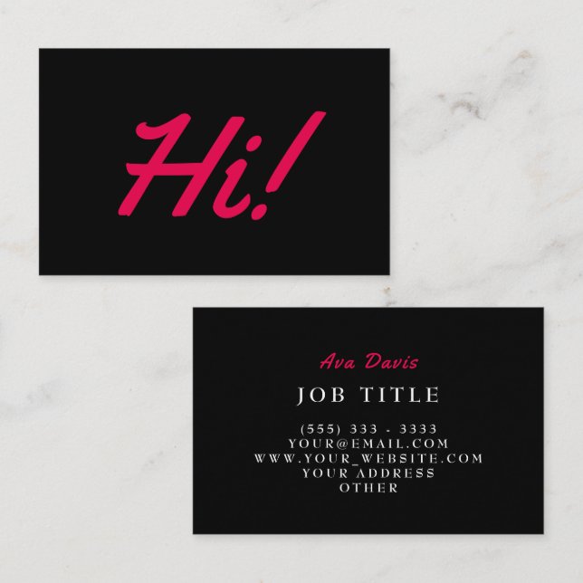 Tarjeta De Visita Hi Professional Pink Red Black Modern (Anverso / Reverso)