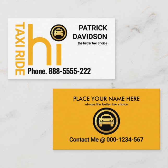 Tarjeta De Visita HI Yellow Taxi Cab Driver (Anverso / Reverso)