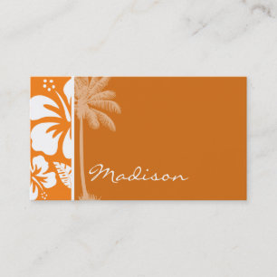 Tarjeta De Visita Hibisco tropical del naranja de cadmio; Palma