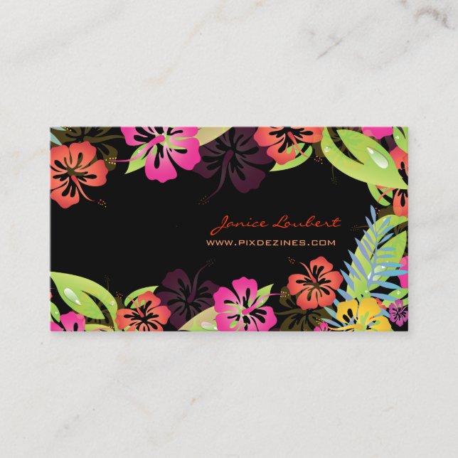 Tarjeta De Visita Hibiscus, flores tropicales retro audaces (Anverso)
