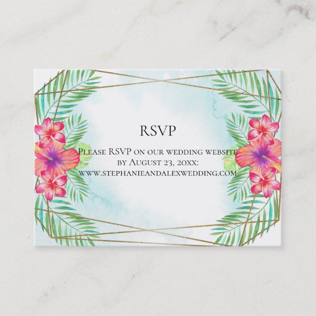 Tarjeta De Visita Hibiscus Flower Watercolor Beach Wedding RSVP (Anverso)