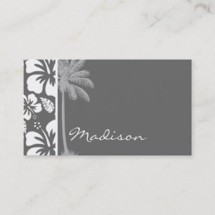 Tarjeta De Visita Hibiscus tropical gris oscuro; árbol de palmas