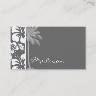 Tarjeta De Visita Hibiscus tropical gris oscuro; árbol de palmas