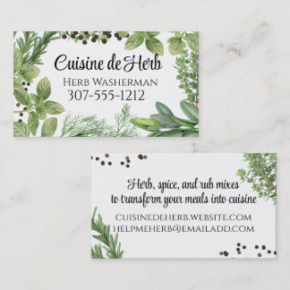 Tarjeta De Visita Hierbas sabrosas mixtas chef catering cocina
