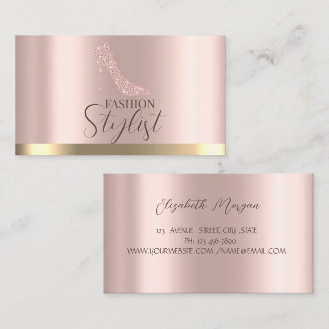 Tarjeta De Visita High Heels Diamonds Rosa Gold (Anverso / Reverso)