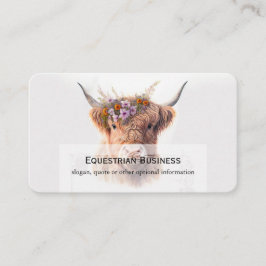 Tarjeta De Visita Highland Cow with Floral Crown Watercolor Illustra