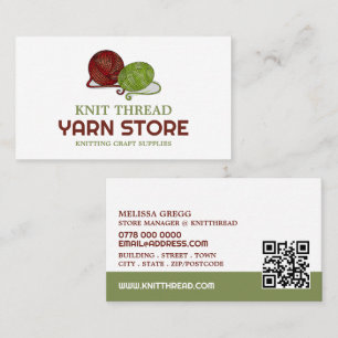 Tarjeta De Visita Hilados Rojo y Verde, Tienda de punto, Tienda Yarn