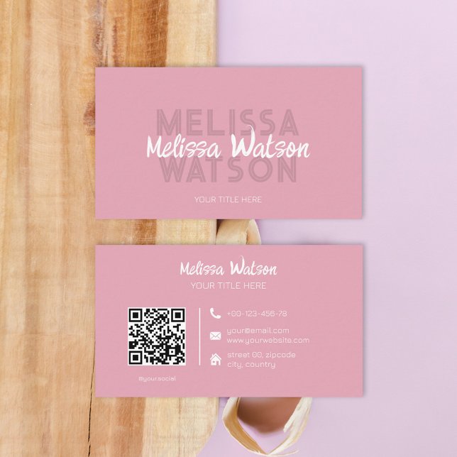 Tarjeta De Visita Hipster del código QR rosa de la cosecha urbana (Vintage pink business card)