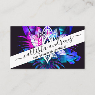 Tarjeta De Visita Hipster Retro Tech Verde azulado Purple Lotus Flor