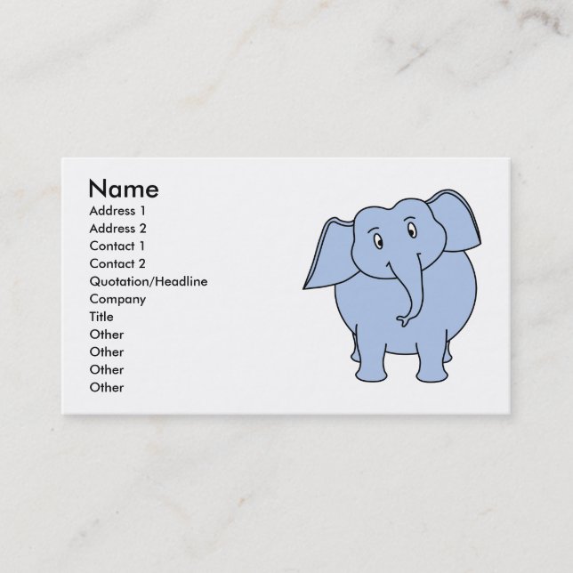Tarjeta De Visita Historieta azul linda del elefante (Anverso)