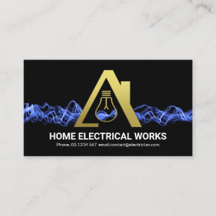 Tarjeta De Visita Hogar de la bombilla dorada brillante Blue Lightni