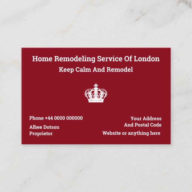 Tarjeta De Visita Hogar de Londres que remodela formato de Reino (Anverso)