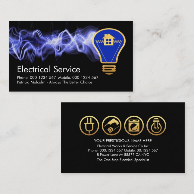 Tarjeta De Visita Hogar Lightning con energía para bombillas (Anverso / Reverso)
