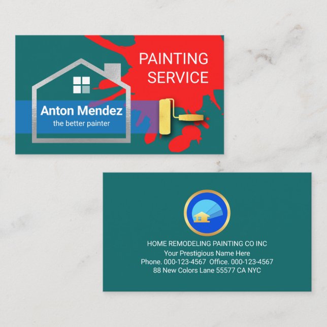 Tarjeta De Visita Hogar Pintado Sobre Salpicadura (Anverso / Reverso)