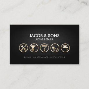 Tarjeta De Visita Hogar Repara Iconos De Oro Grunge Metalizado