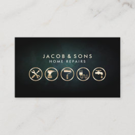 Tarjeta De Visita Hogar Reparan Iconos Oro Textura de Grunge Turques