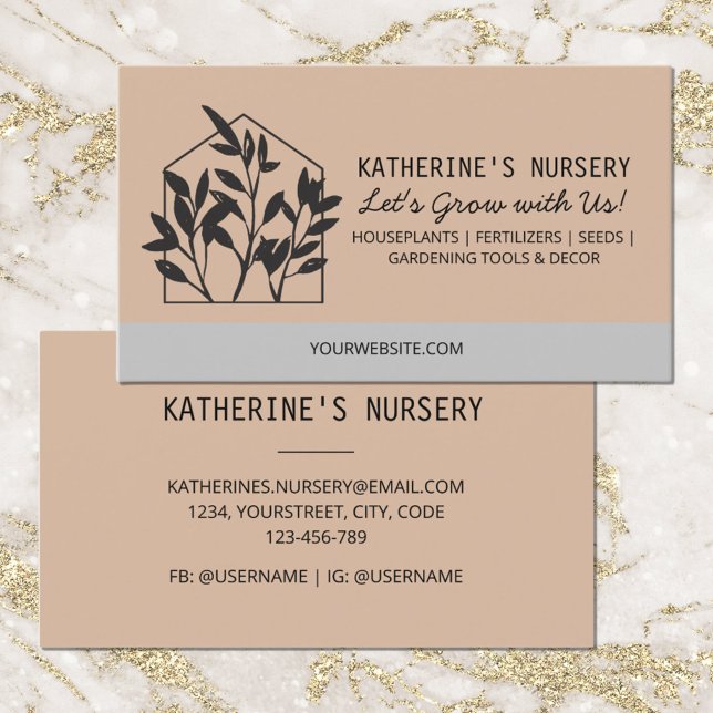 Tarjeta De Visita Hogar Shop Nursery Resumen moderno (Front and Back side)