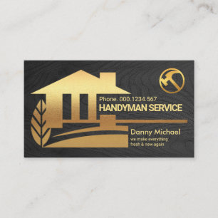 Tarjeta De Visita Hogares de oro de madera negra, Handyman