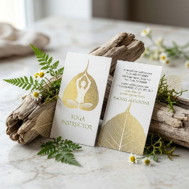 Tarjeta De Visita Hoja Bodhi de meditación yoga con lámina de oro y
