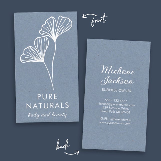 Tarjeta De Visita Hoja Botánica Moderna Simple Azul Neutral Moderno (Simple Modern Botanical Leaf Neutral Blue Modern Business Card)