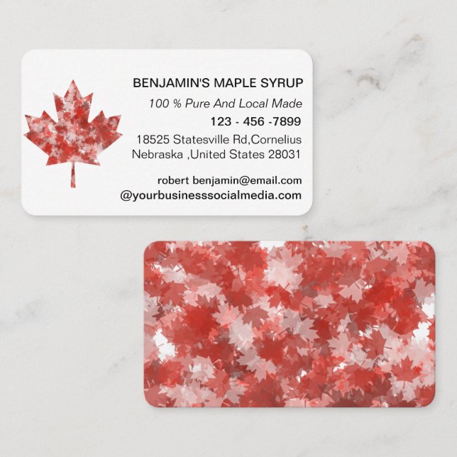 Tarjeta De Visita Hoja de Arce Roja Canadá (Anverso / Reverso)