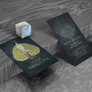 Tarjeta De Visita Hoja de Bodhi en negro y Relieve metalizado dorado