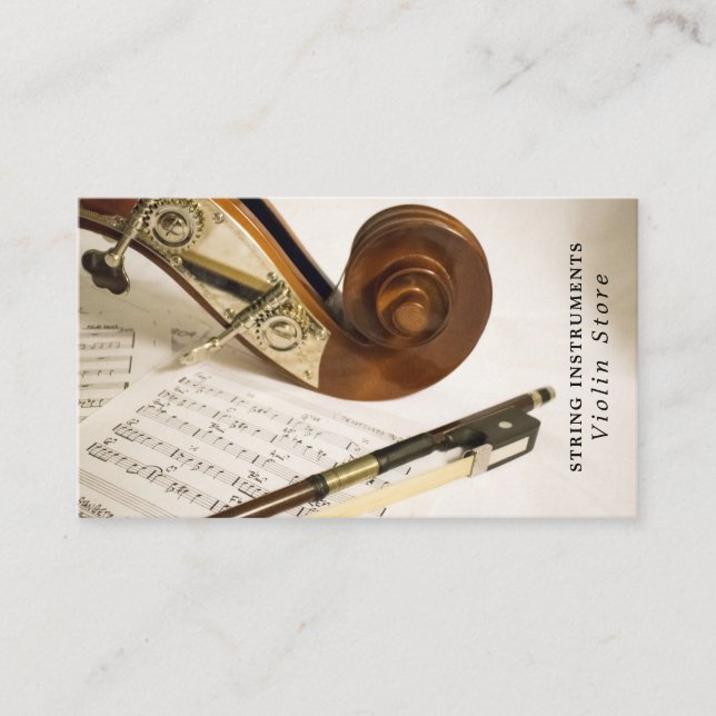 Tarjeta De Visita Hoja de notas de violín, almacén de instrumentos m (Anverso)