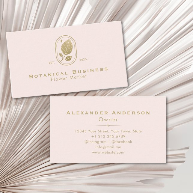 Tarjeta De Visita Hoja de oro moderna Crema Botánica Mínima Rosa (Modern Gold Leaf Minimal Botanical Cream Pink Business Card)