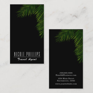 Tarjeta De Visita Hoja de palma tropical verde chic negro