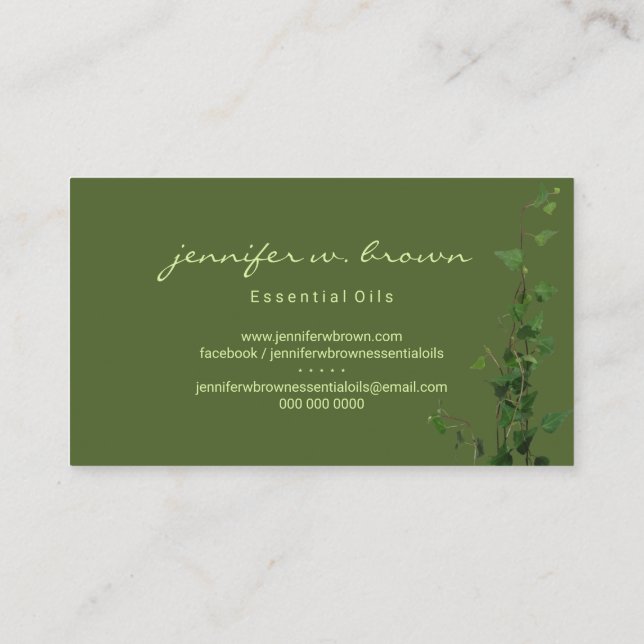 Tarjeta De Visita Hoja de planta de marfil verde de hierba (Reverso)