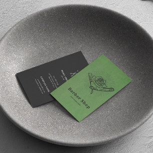 Tarjeta De Visita Hoja de Rosa de la Barbería Retro de Vintage Negra