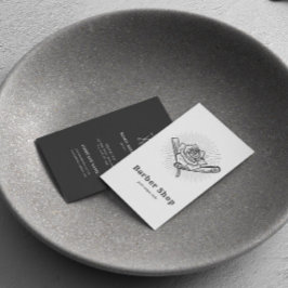 Tarjeta De Visita Hoja de Rosa de la Barbería Retro de Vintage Negra