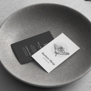 Tarjeta De Visita Hoja de Rosa de la Barbería Retro de Vintage Negra