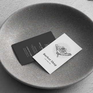 Tarjeta De Visita Hoja de Rosa de la Barbería Retro de Vintage Negra