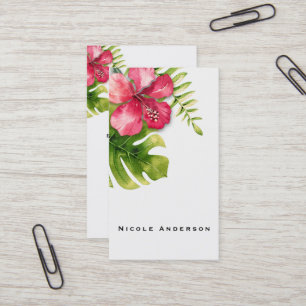 Tarjeta De Visita Hojas blancas de hibisco tropical chic floral eleg
