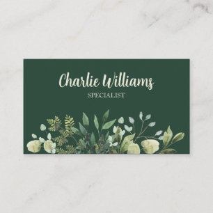 Tarjeta De Visita Hojas botánicas elegantes verde oscuro