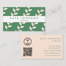 Tarjeta De Visita Hojas Botánicas Retro Modernas Verde Rosa