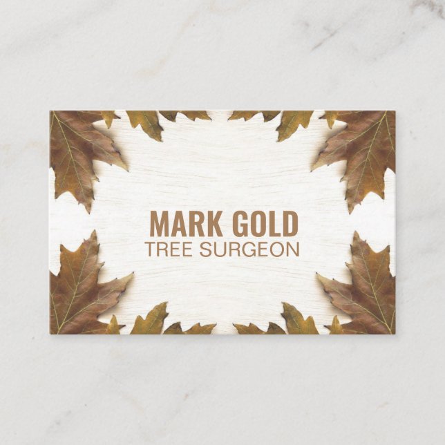Tarjeta De Visita "Hojas caídas en la madera" personalizadas (Reino  (Anverso)