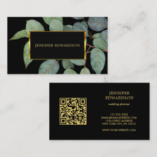 Tarjeta De Visita Hojas de agua color negro oro QR código profesiona