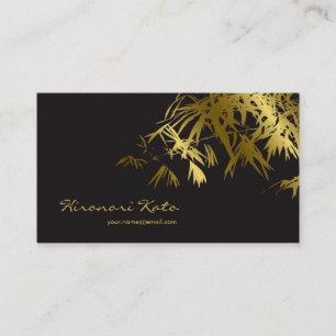 Tarjeta De Visita Hojas de Bambú Negro y Dorado Oriental con Estilo